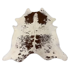 white and brown speckled nguni cowhide rug